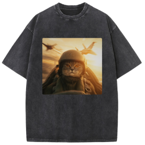Flying Combat Cat Washed T-shirt